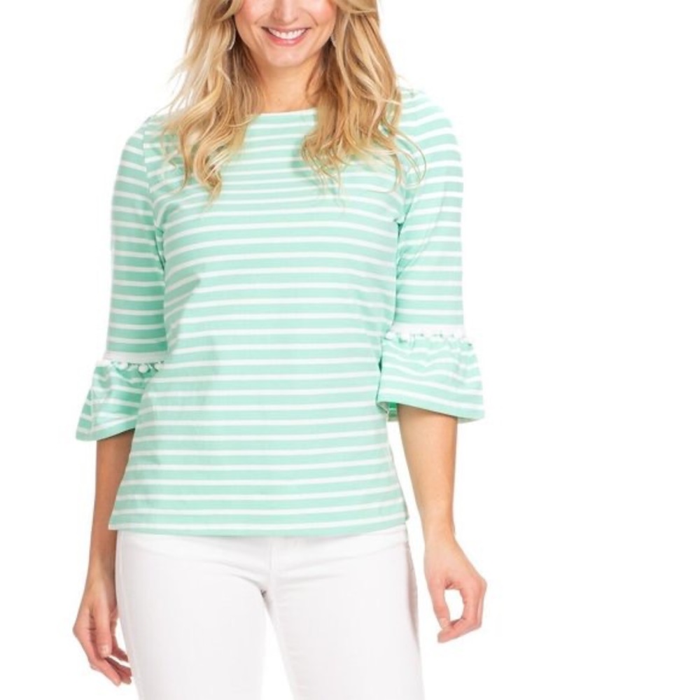 Duffield Lane Preston aqua stripe top shirt XS NEW - NWT